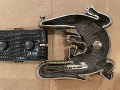Huge Kieselstein-Cord Sterling Alligator Buckle With Black Lizard Belt Size 1
