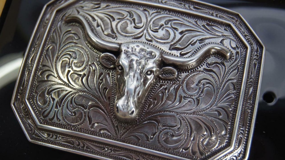 Ariat Western Rectangle Smooth Edge Longhorn Silver Belt Buckle A37008