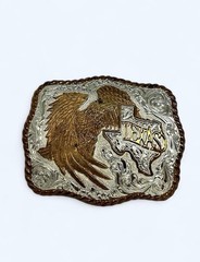Vintage Crumrine Two-Tone Silver Gold Eagle Texas State Western Belt Buckle USA