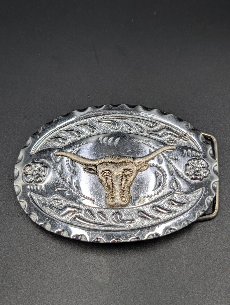 Western Belt Buckle with Bull Head Logo Metal