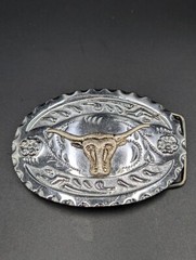 Western Belt Buckle with Bull Head Logo Metal