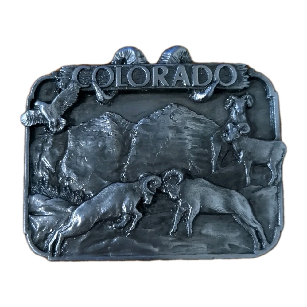 vintage COLORADO belt buckle MOUNTAINS western HEAVY PEWTER nature cowboy