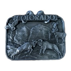 vintage COLORADO belt buckle MOUNTAINS western HEAVY PEWTER nature cowboy