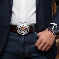 NEW Men Women Silver Metal Fashion Buckle USA Flag Spinning United State America