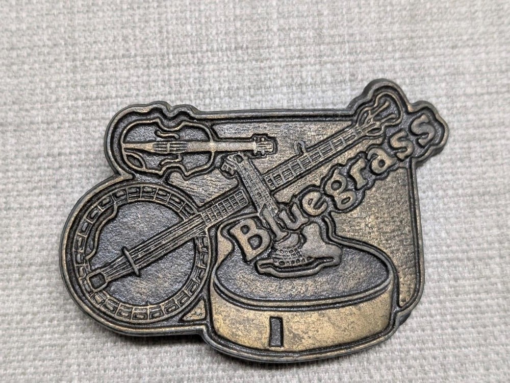 vintage 1970s belt buckle BLUEGRASS country music BRASS banjo WESTERN guitar