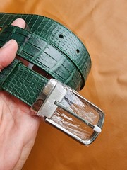3..8CM Green 100% Genuine Leather Skin Men Silver Pin Buckle-Customize