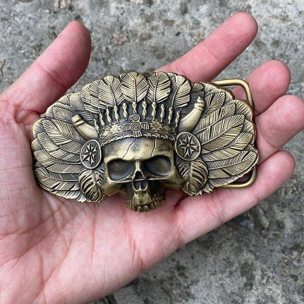 Mens Belt Buckle « APACH » Solid Handmade Brass Buckle Vintage Viking Brass Buckle