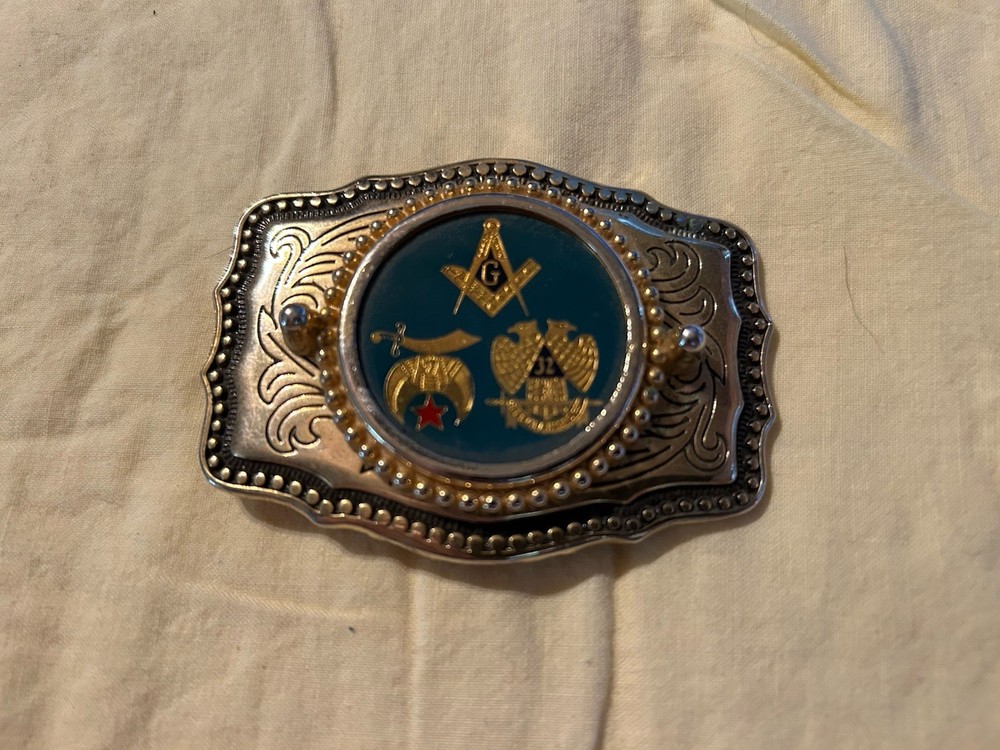 Vintage Masonic 32nd Degree Freemasons Shriner Western Style Belt Buckle