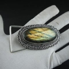 Natural Labradorite Gemstone Handmade 925 Sterling Silver Vintage Belt Buckle