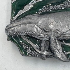 Vintage Humpback Whale Belt Buckle Green Enamel Silver Tone Nautical Marine Life