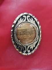 Brown Stone Goldtone Floral Etched Metal Belt Buckle Accessory