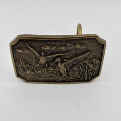 Vintage Flying Landing Ducks Belt Buckle Solid Brass BTS USA Hunting Fashion