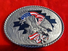 VINTAGE IVAN CHINA EAGLE WITH FLAG BELT BUCKLE