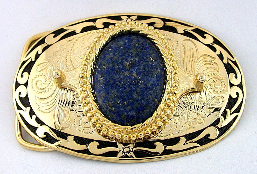 Gold Color Oval 40×30 40mm x 30mm NO DYE Lapis Lazuli Western Belt Buckle EPBB69