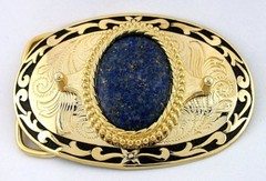 Gold Color Oval 40×30 40mm x 30mm NO DYE Lapis Lazuli Western Belt Buckle EPBB69