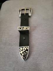 Kokopelli Belt Buckle in 14K Gold and .925 Sterling Silver on Black Leather