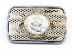 Silver Gold Diamond Cut 1957 Franklin Silver Half Dollar Rectangle Frame Buckle