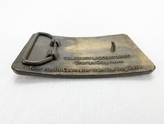 Brass Hog Belt Buckle Charles City Iowa Salsbury Laboratories Farmer Cowboy VTG