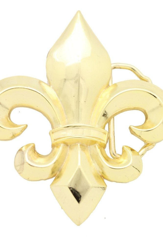 New Men Women Gold Metal Belt Buckle French Symbol Big Fleur De Lis Lily Flower