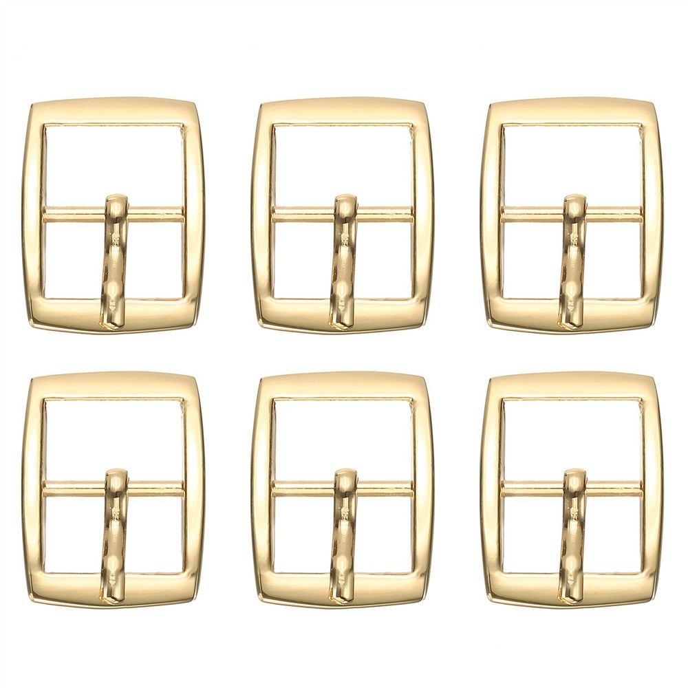6 Pcs 0.6 Inch Single Prong Buckles Square Center Bar Buckles, Gold Tone