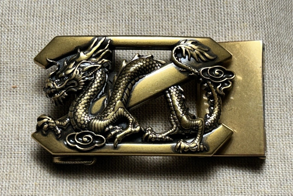 Vintage Style Dragon Belt Buckle Bronze Tone Asian Dragon 1.25 Strap