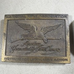 Set Of 2 NRA Life Member Solid Brass Belt Buckles