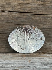 Gold Praying Cowboy Design Silver Oval Western Belt Buckle