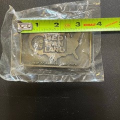 Vintage Red Man Land Belt Buckle Brass Tone Tobacco Advertising Americana USA