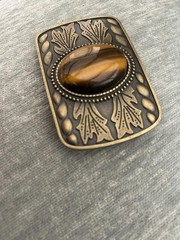 Tiger Eye Belt Buckle Antique Gold Western Cowboy Rodeo Cowgirl Statement Style