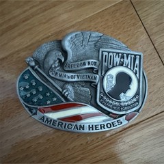 POW MIA American Heroes USA Flag Metal Western Belt Buckle, never worn