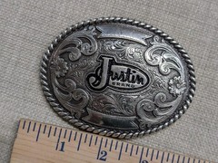 vintage JUSTIN belt buckle WESTERN engraved metal COWBOY rodeo