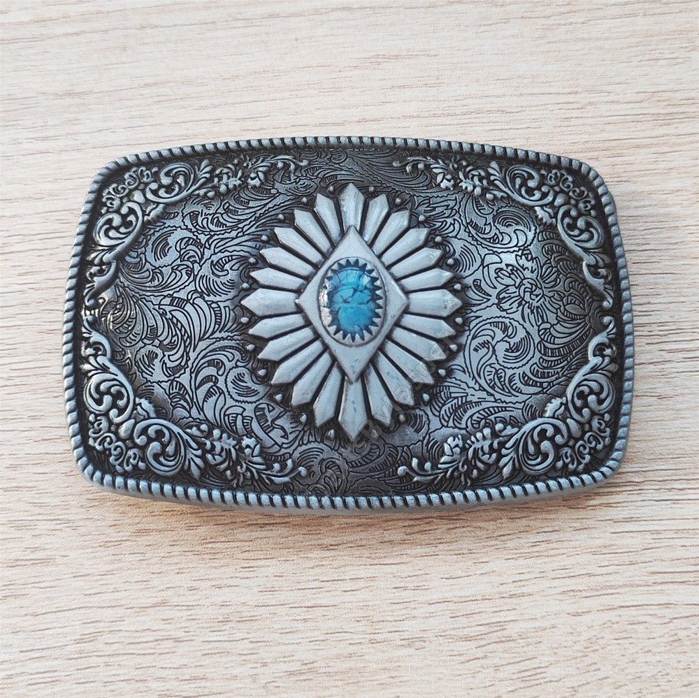 Boho Western Cowboys Buckle – Flower Blue Turquoise Stone Mens Belt Buckle
