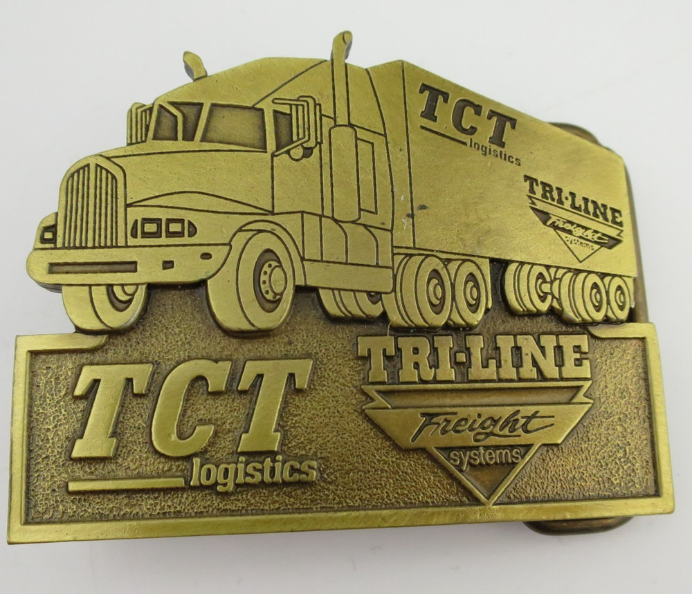TRUCK DRIVER BELT BUCKLE TRI-LINE Freight Systems Calgary Alberta Brass Belt