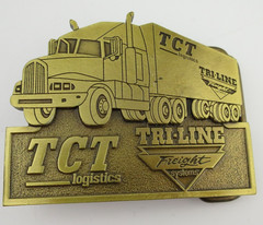 TRUCK DRIVER BELT BUCKLE TRI-LINE Freight Systems Calgary Alberta Brass Belt