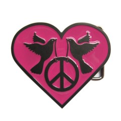 Pink Heart Peace Sign Doves Metal Belt Buckle