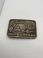 Mitsubishi Backhoe Construction Equipment Metal Belt Buckle Stamped USA VINTAGE!