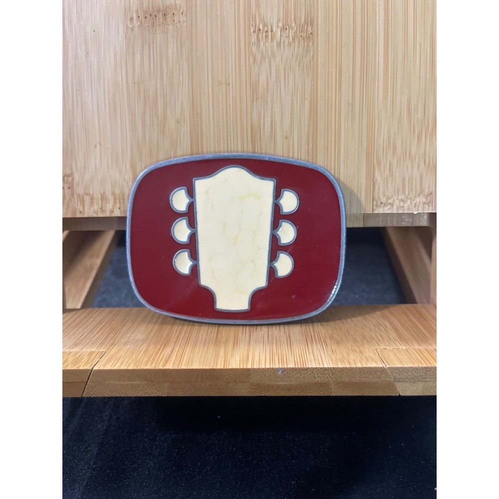 Vintage Guitar Headstock Belt Buckle Red Enamel Music Rock Roll Accessory