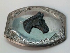 Vtg Silver Toned Horse Head Belt Buckle