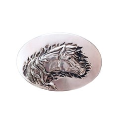 Vintage Silver Plated Oval Horse Western Belt Buckle Boucle de Ceinture