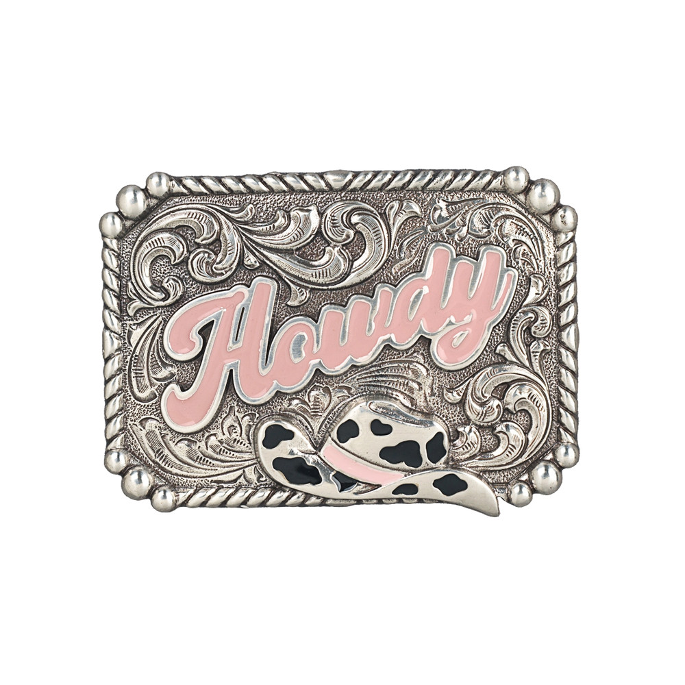 Blazin Roxx Girl&rsquo;s Howdy Scrolling Engraved Silver Rectangle Buckle 36108