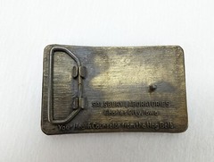 Brass Hog Belt Buckle Charles City Iowa Salsbury Laboratories Farmer Cowboy VTG