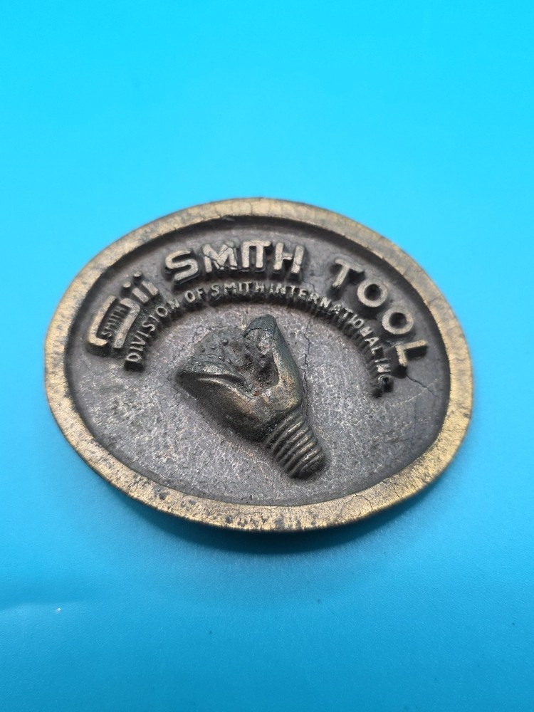 Vintage SMITH TOOL Solid Brass Belt Buckle Heavy Raised Drill Bit
