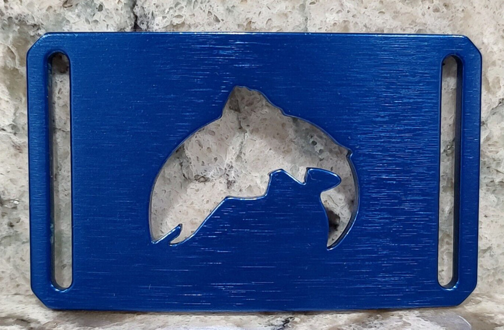 GRIP6 BELT BUCKLE – NATURALIST SALMON FISH – ELECTRIC BLUE – 1.5 INCH WIDE