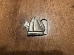 Vintage Indiana Metal Craft Sailboat Belt Buckle Pewter Nautical 1978 Mens
