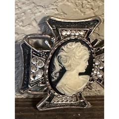 Vintage Gothic Cameo Maltese Cross Belt Buckle Silver Tone Rhinestone Mens Biker