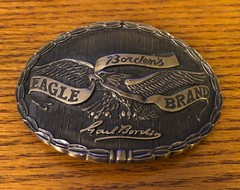VINTAGE 1970s BORDEN&rsquo;S EAGLE BRAND BELT BUCKLE SOLID BRONZE 3 1/2&Prime; X 2 3/4&Prime;