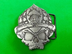Firefighter Fireman Skull Wearing Helmet Promo Black Helmet Apparel Belt Buckle