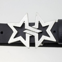 Double Star Belt Buckle Antique Silver Western Rock Style Metal Buckle