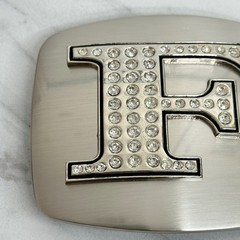 Rhinestone Studded F Letter Initial Monogram Silver Tone Belt Buckle