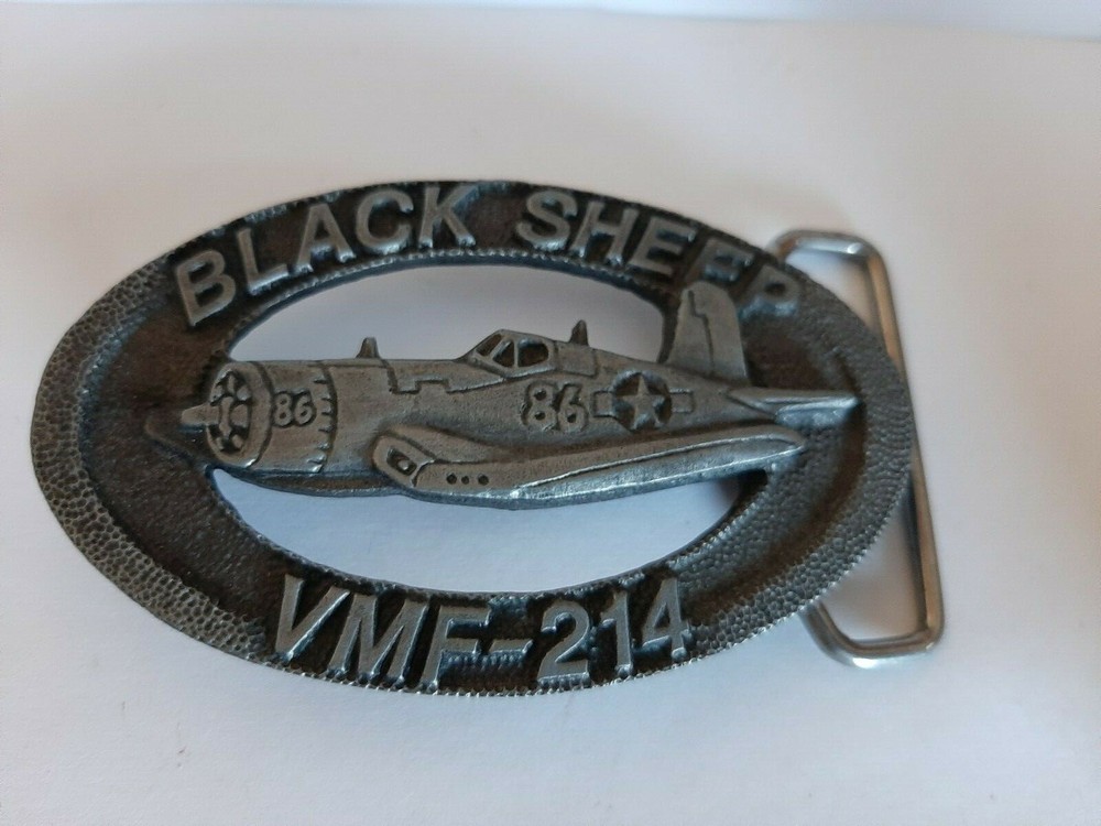 Vintage Military Belt Buckle – Ba Ba Black Sheep Corsair – VMF214